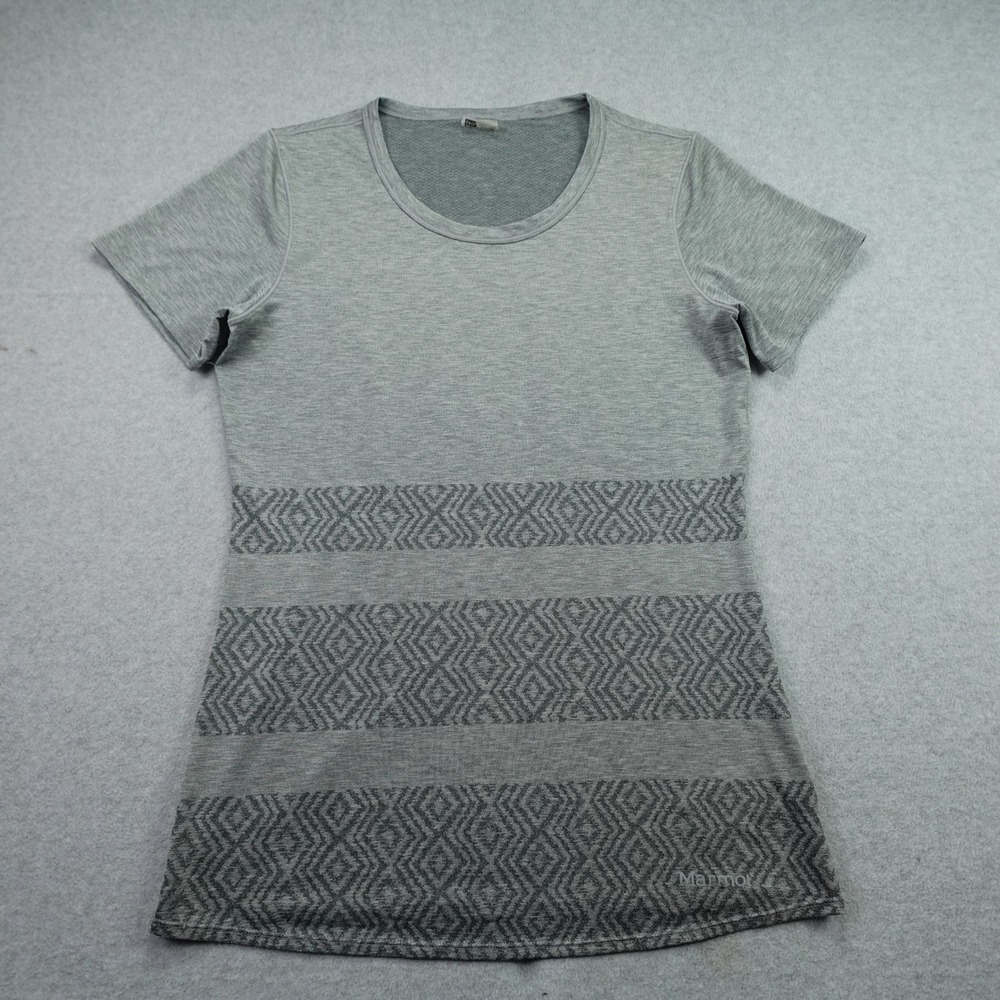 Marmot Shirt Womens Small Gray Geometric Active Short Sleeve Top Hiking
